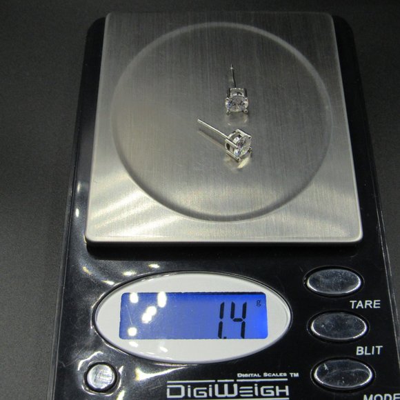 Sterling Silver Plain Round CZ Earrings - Picture 6 of 6